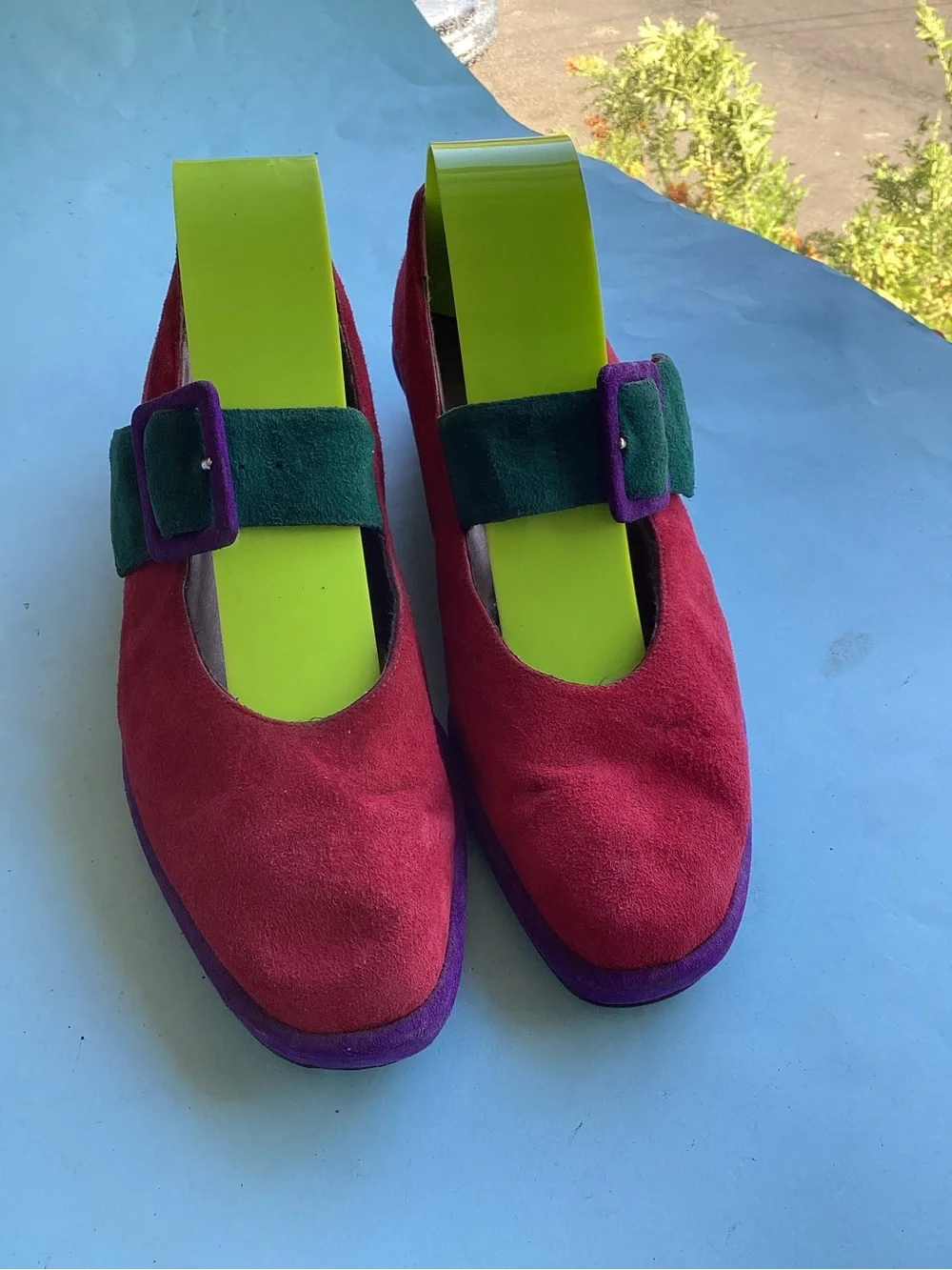 Vintage Sacha London Suede Mary Jane Flats in Burgundy green Purple